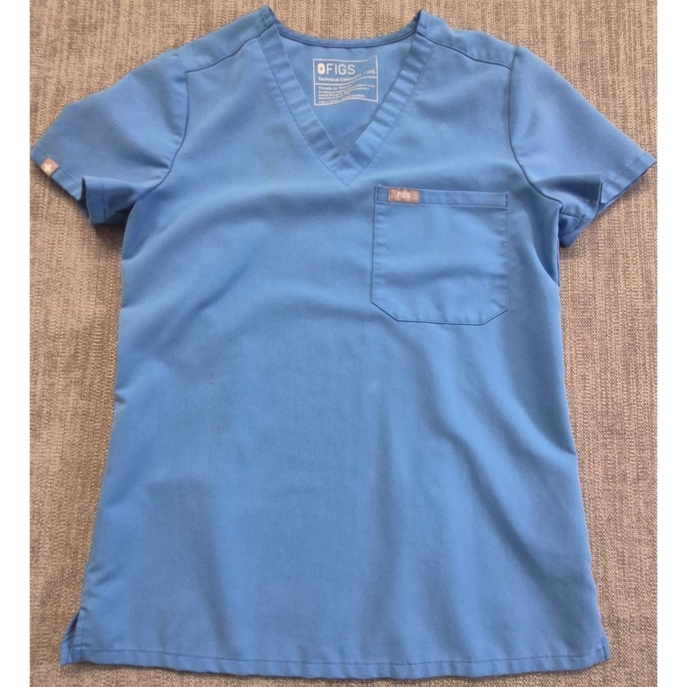Figs Technical Collection light blue scrub top womens XXS pocket stretch medical